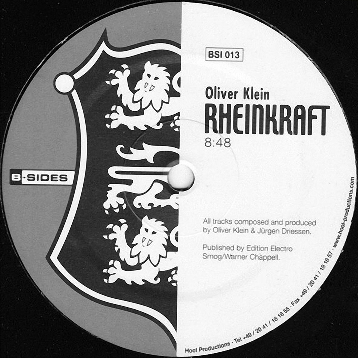 Vinyl label of Oliver Klein – Rheinkraft, B-Sides BSI 013.